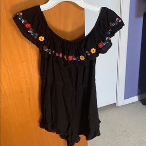 Black floral lines romper